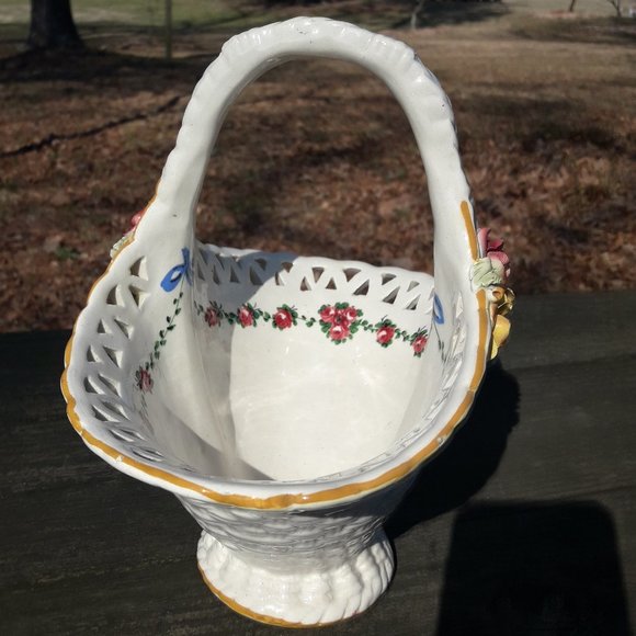 Vintage Capodimonte Basket Ceramic Decor Italian - Picture 2 of 14